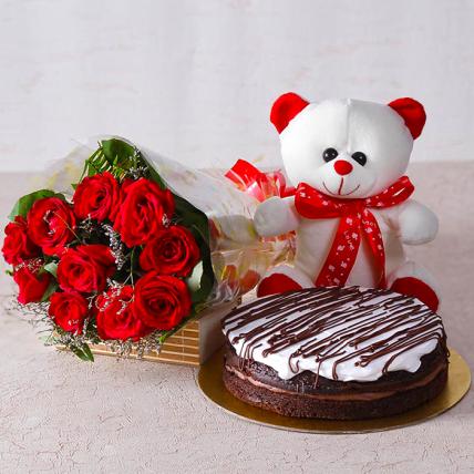 Red Rose & Cake With Teddy